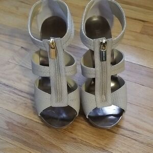 Michael Kors Gray Heels with Strappy Cutouts and Zipper